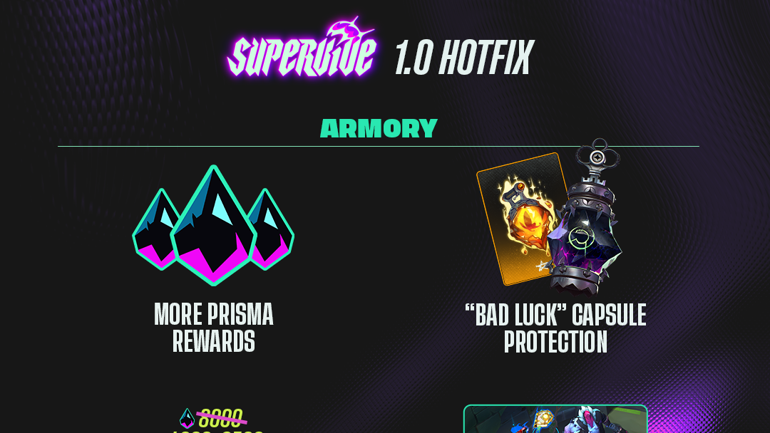 SUPERVIVE — Hotfix 30. července: více prismy, lepší loot z Vaultů a úpravy balancu